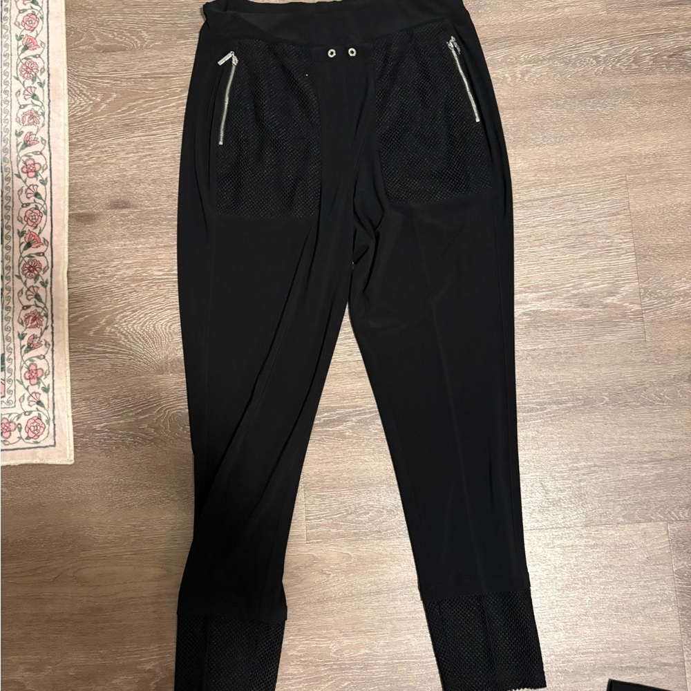 Black Women's Jogger Pants with Mesh Panels